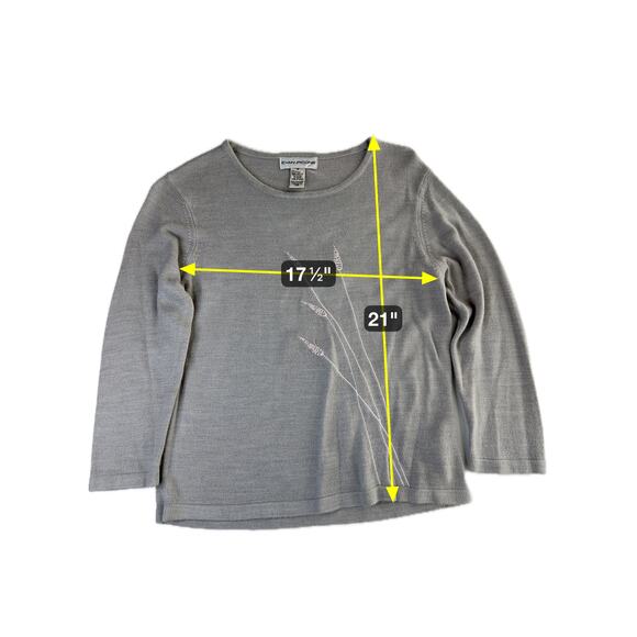 Evan Picone Gray Floral Embroidered 3/4 Sleeve Sweater Womens Size Small Vintage - Picture 10 of 10